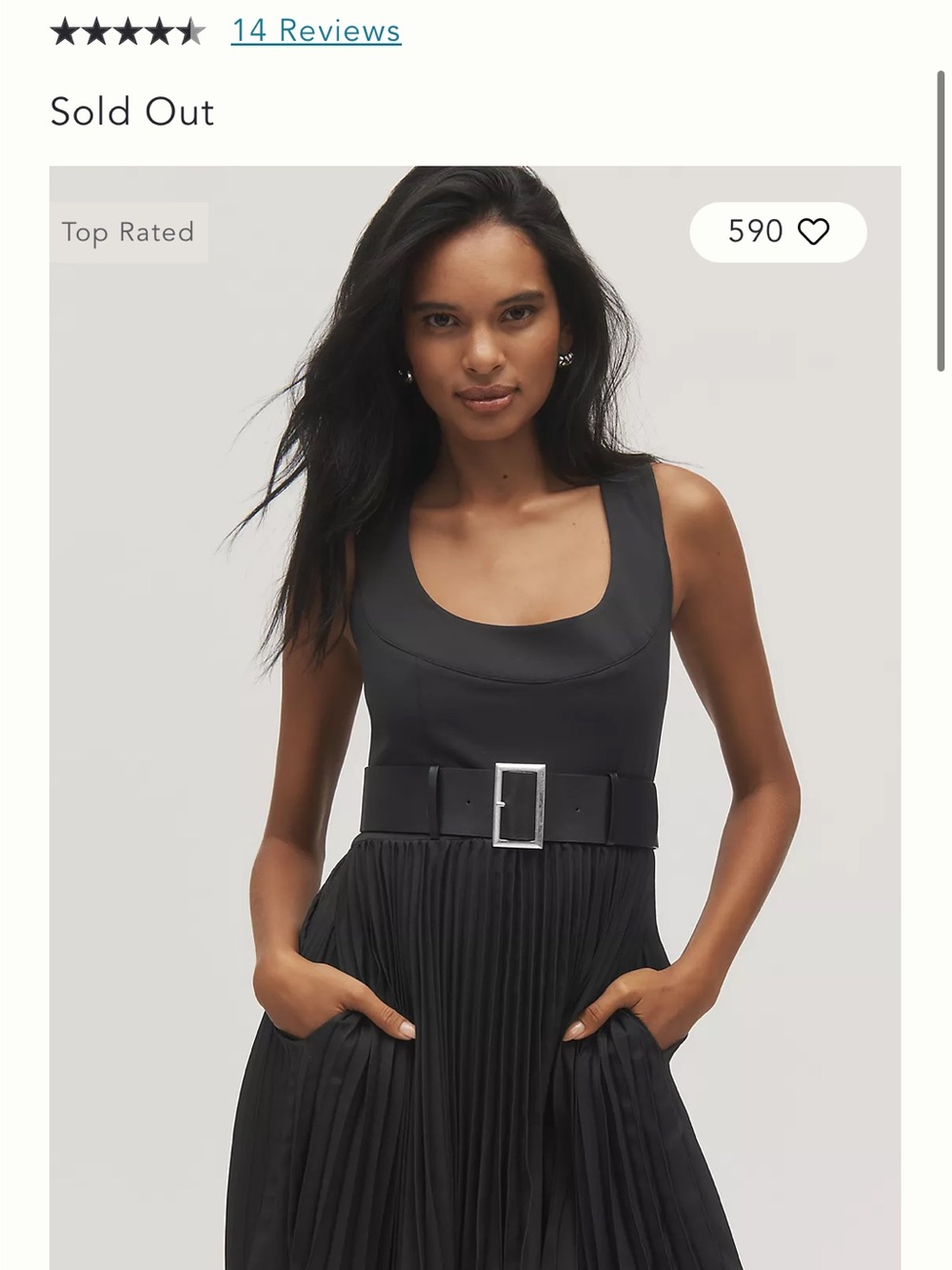Maeve Black Scoop-Neck Sleeveless Pleated Mini Dress with Belt